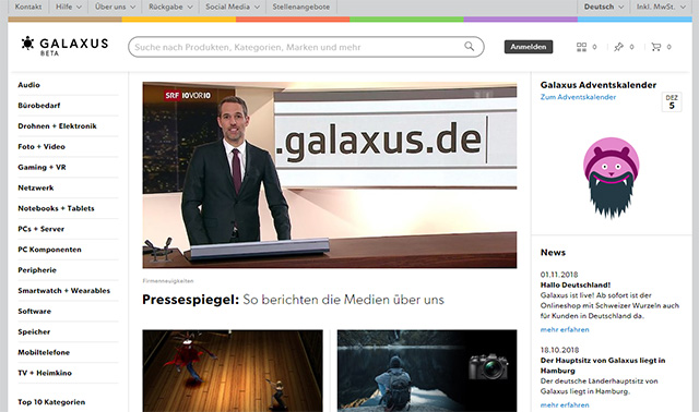 Die Website galaxus.de am 5. Dezember 2018. 