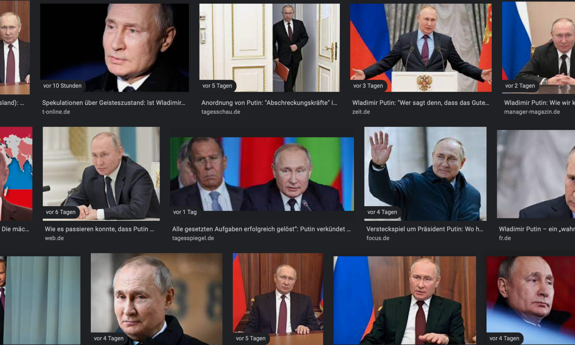 Eine Woche Krieg: Google-Bildersuche nach Wladimir Putin. Screenshot: Google