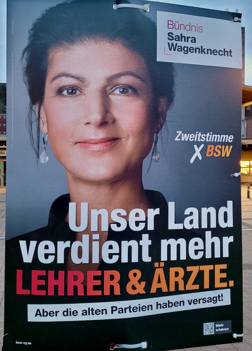 BSW-Plakat mit Sahra Wagenknecht zur Bundestagswahl 2025.